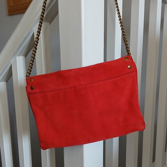 J.Crew Studded Red Suede leather Envelope clutch with chain - Picture 5 of 6